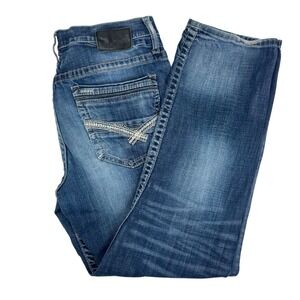 BKE Jake Straight Leg Jeans Mens 36R Medium Wash Blue Denim Embroidered Pockets